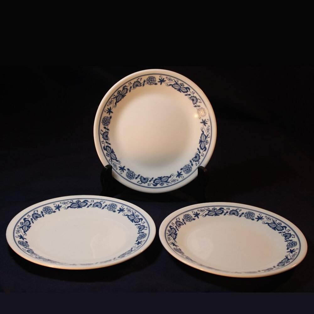 Three Vintage “Old Town Blue” Bread Plates by Corelle